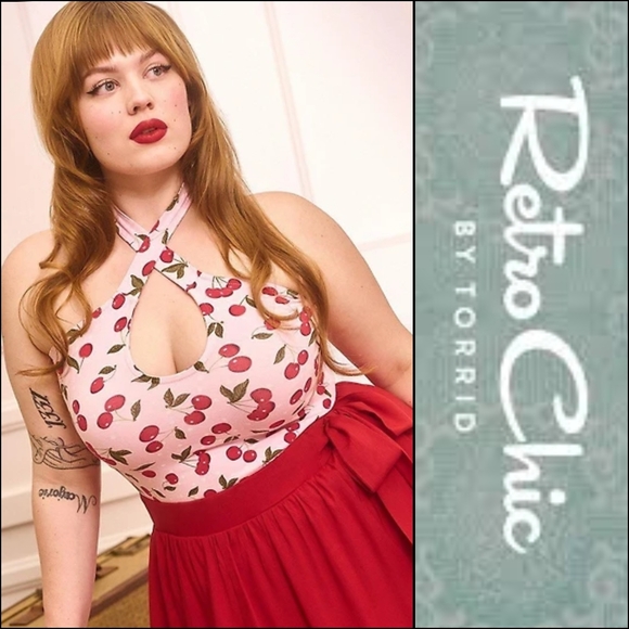 torrid Tops - NEW Torrid Retro Chic Foxy Pink Cherry Halter Top Sz 1 NWT XL 1X